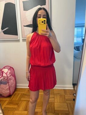 Ramy Brook Red Pleated Halter Mini Dress